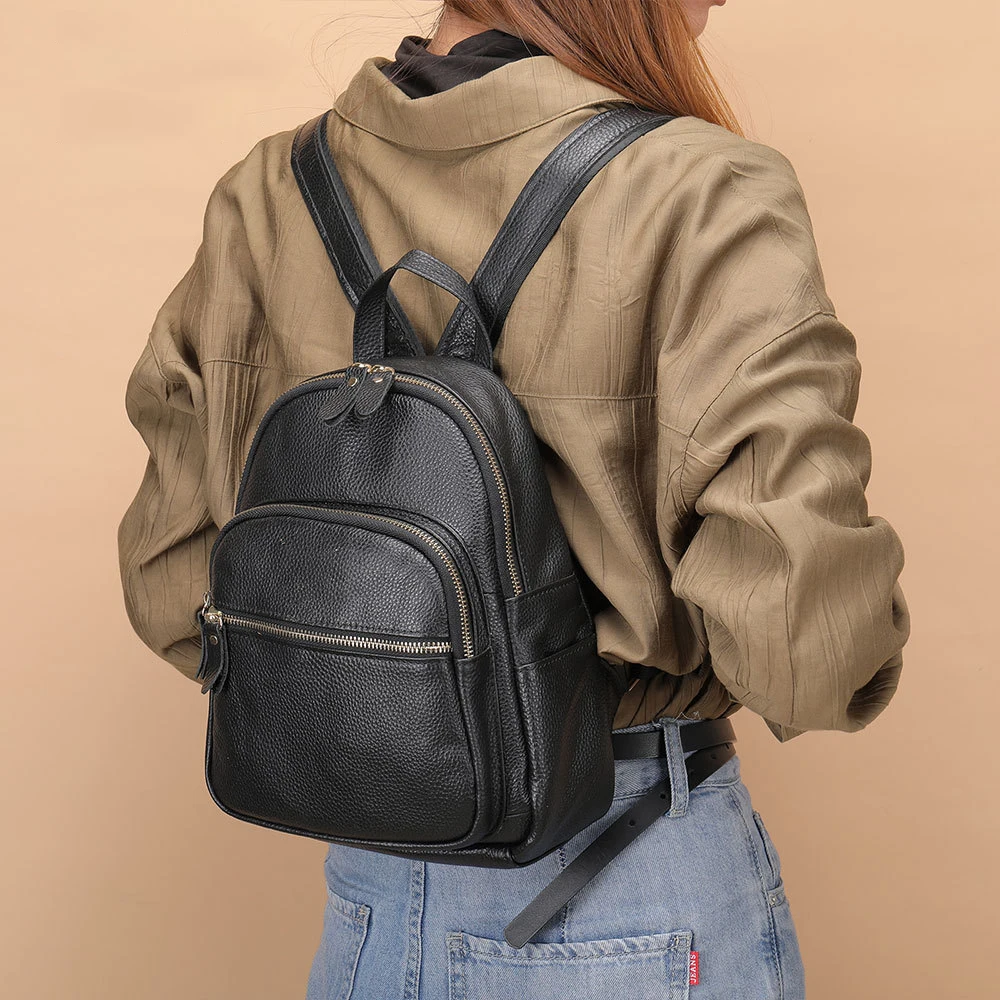 New Small Women Backpacks Genuine Leather Travelling Outdoor Backpack Natural Cowhide Commute Daypack Female Campus School Bag