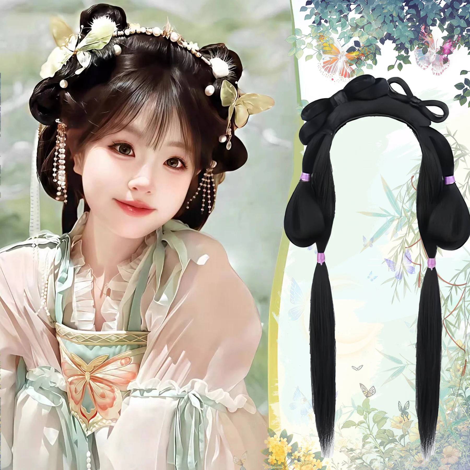 

Synthetic Hanfu headwear lazy headband Braid Wig integrated ancient style package hair styling hair Fluffy Hairstyle Daily Wear