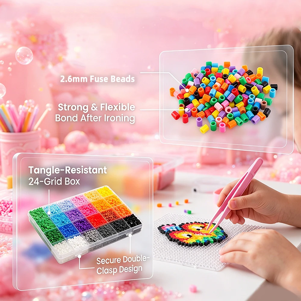 24 Colors 2.6mm Box Set Hama Beads Cartoon Beverage Cup Pixel Art Puzzle Diy 3d Puzzles Handmade Gift Fuse Beads Tools Kit view 5