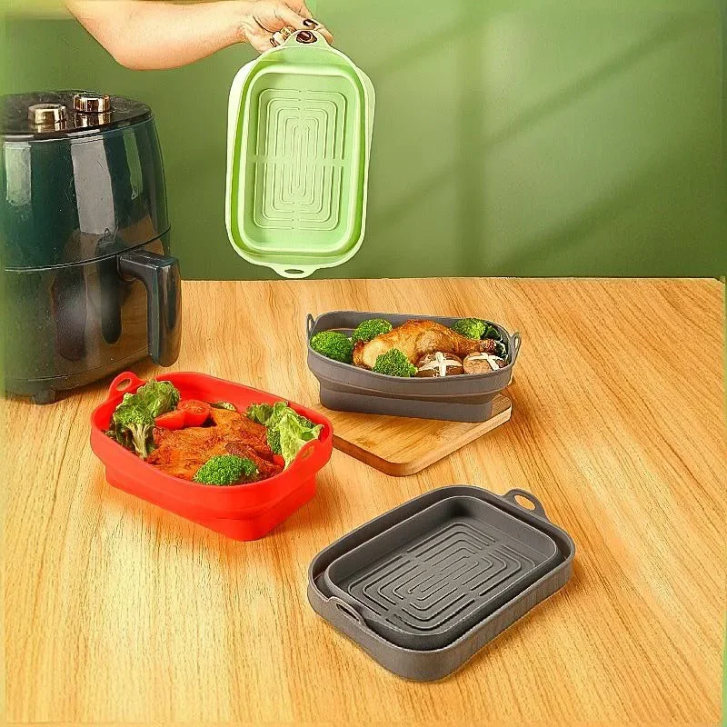 Air Fryer Liner Silicone Foldable Air Fryer Baking Tray Basket Silicone Molds Reusable Air Fryer Base Insert Container Accessory