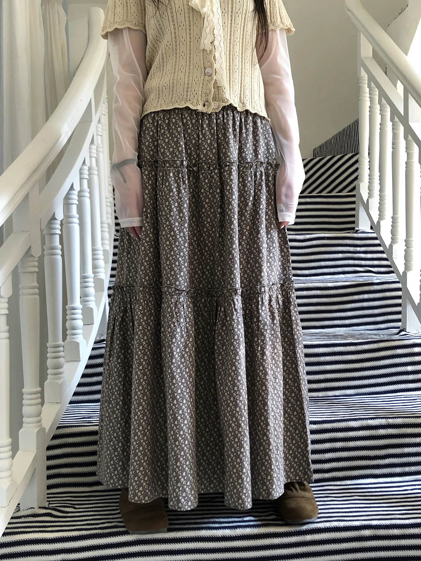 

Винтажная длинная юбка Angproject с цветочным принтом, женская, с высокой талией, А-силуэт, средней длины, на резинке, повседневный стиль, из ткани с принтом