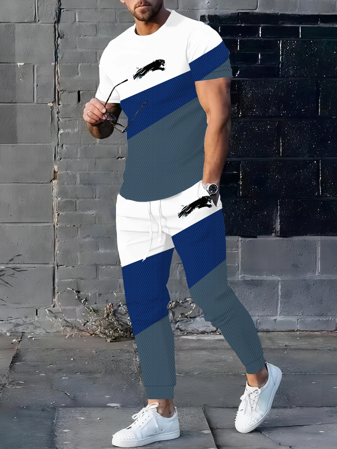 

Outdoor Street Casual Fashion Men's Autumn Long Pants Set, Simple Letter Printed Casual Men's Round-neck Top And Long Pants