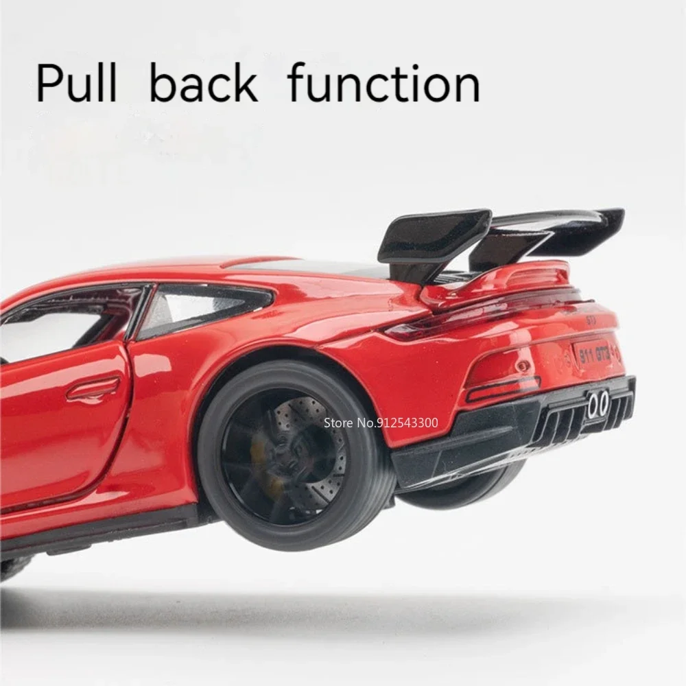 1:32 Porsche 911 GT3 Alloy Car Model Toy Metal Body Rubber Tires Supercar Models Pull Back Sound Light Kids Collectibles Gifts