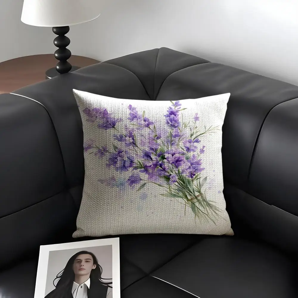 Purple Sweet Home Script Cushion Cover Natural Linen Organic Fabric Double-Sided Printing Breathable Perfect Gift For Decor