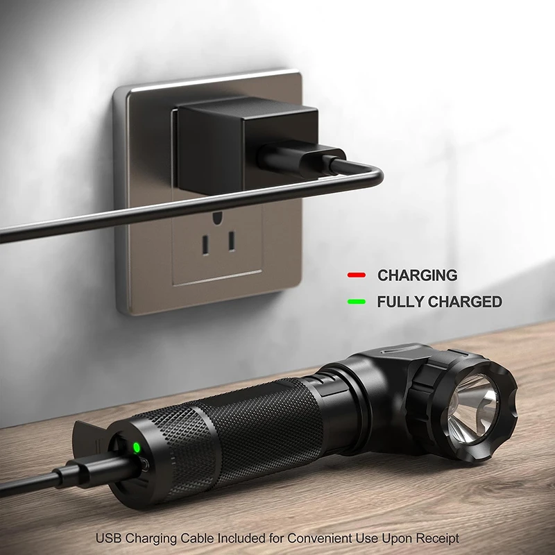 MDGRWY 500lm Right Angle Tactical Flashlight Led Light Rechargeable Compact Torch for Hunting Fishing Camping(3.9X1.6X1in)