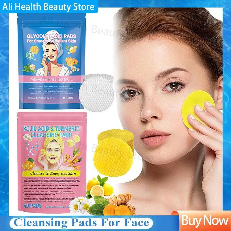 40pcs Turmeric Kojic Acid Cleansing Pads Exfoliating Pads Facial Sponges For Cleansing Exfoliating Daily Cleansing Skin Care