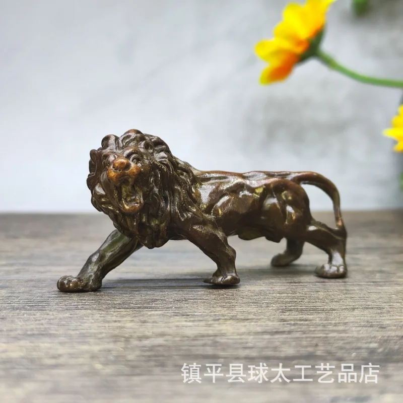 Solid figurine, home pet decoration, vintage tea table ornament, alloy lion
