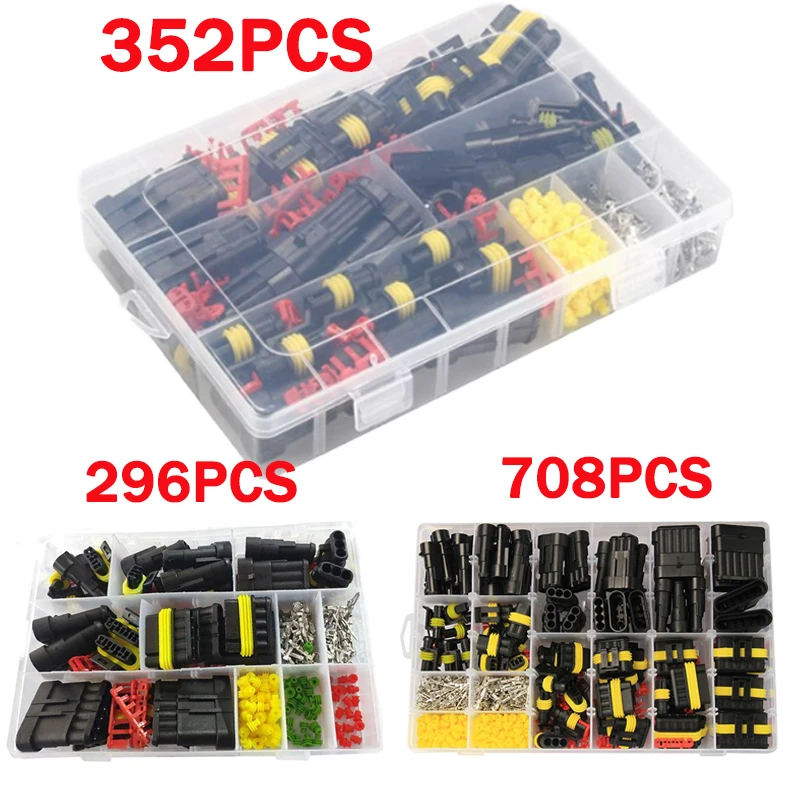 708/352/296pcs 1 2 3 4 5 6 Pin Plug Waterproof Connectors Kit Electrical Automotive Wire Quick Connector for Auto Car Marine