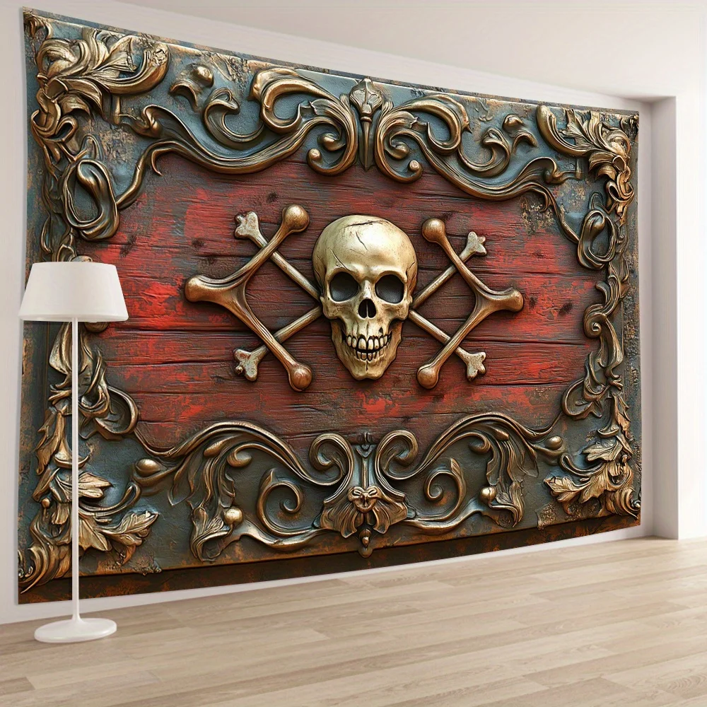 Vintage Style 3D Pirate Skull Wall Decor – Polyester Hanging Art for Living Room, Bedroom & Office, Creative Gift Idea
