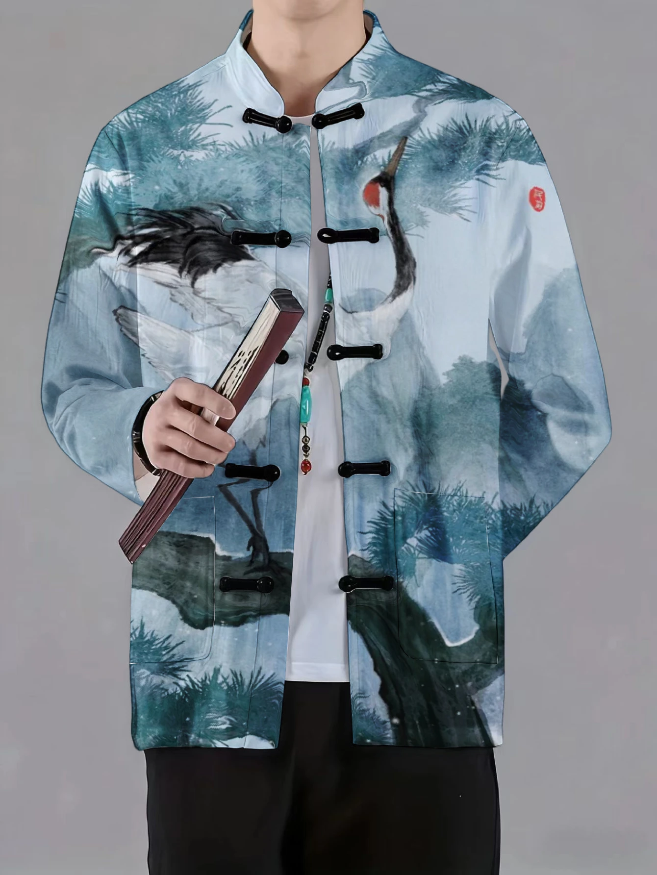 Men Men Mandarin Collar Frog Button Long Sleeve Jacket Chinese Ink Wash Art Print Oriental Casual Outerwear With Side Pockets - Aliexpress Deal