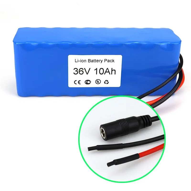 100% New Original 36V Ebike Li-ion Battery 10Ah Wire + DC5.5*2.1 Connector And BMS For Ebike Battery Pack