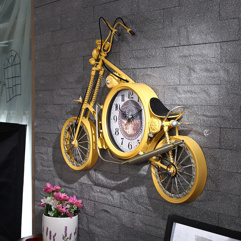 Creative Large 3d Wall Clocks Retro Iron Bicycle Clocks Shabby Chic American Wall Hanging Relogio De Parede Decorative SC525