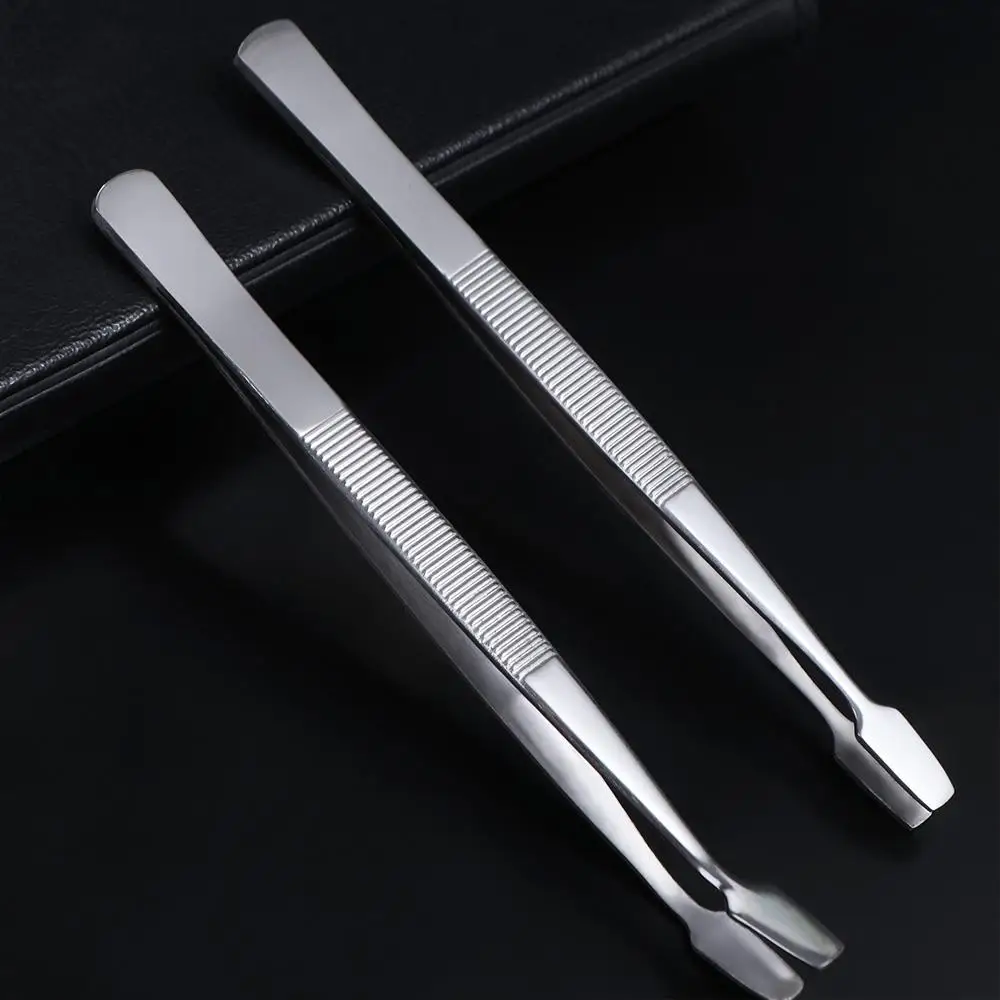Stainless Steel Flat Mouth Eyelashes Tweezers Straight/Elbow Professional Eyebrow Pliers Beauty Eyelash Extension