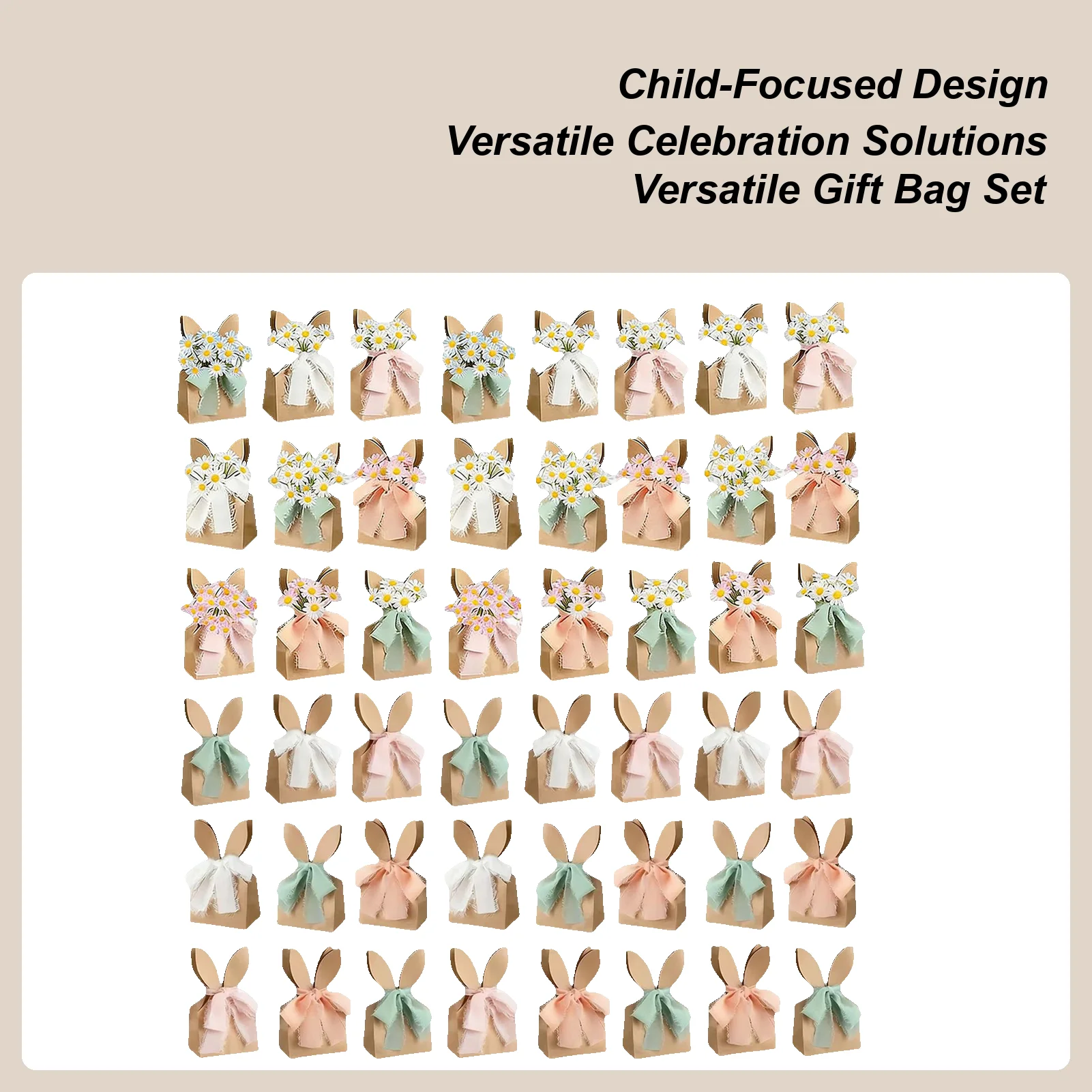 

24 шт. подарочных пакетов в богемном стиле с бантом, пасхальные пакеты для угощений с кроликами, пакеты для сладостей в форме кроличьих ушей с сухоцветами в стиле бохо