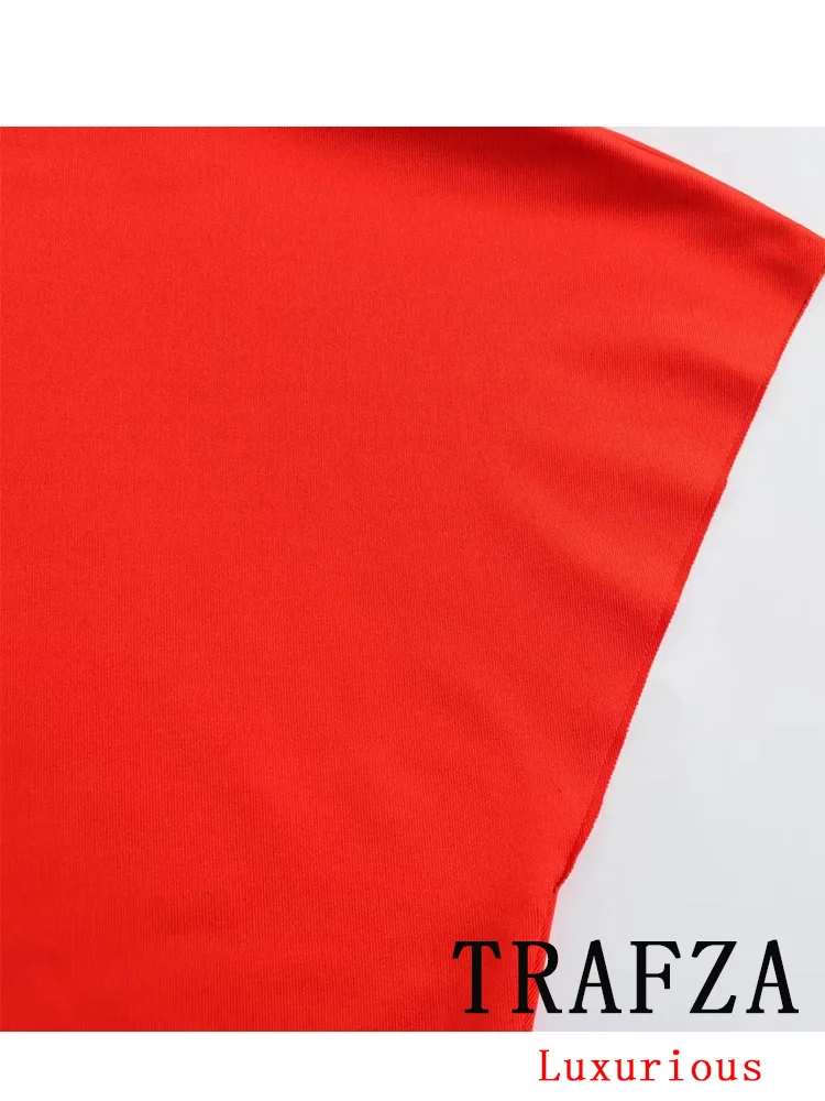 TRAFZA Sexy Vintage Bodysuits Red Solid Sleeveless Half High Collar Slim Bodysuits Fashion 2024 Spring Summer Female Jumpsuits