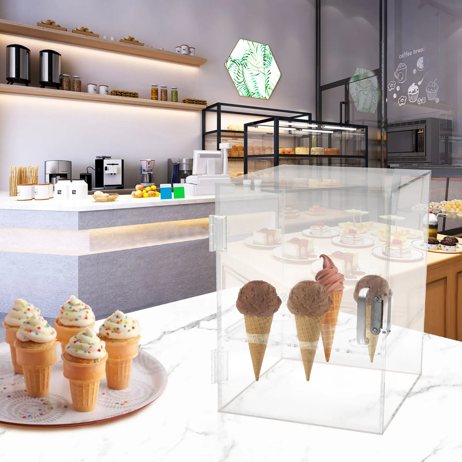 9 Holes Transpate Ice Cream Cone Display Cabinet Acrylic Waffle Cone Holder