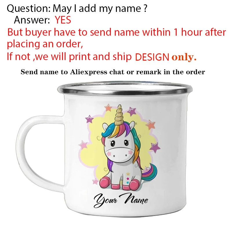 Personalized Name Enamel Mug, Unicorn Coffee Mugs, DIY Creative Travel Mug, Tea Milk Cup, Kids Theme Party, Juice Gift for Child