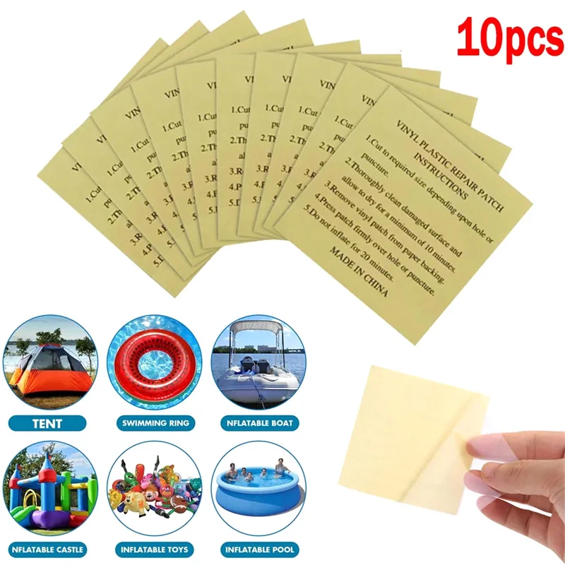 10Pcs Swimming Pool PVC Repair Patch Waterproof Swimming Ring Repair Kit Inflatable Boat Repair Patch Swimming Pool Accessory