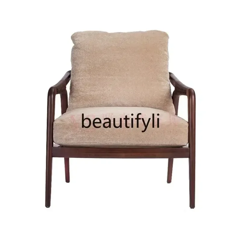 

Solid wood rattan simple Nordic bedroom living room light luxury simple leisure sofa single chair