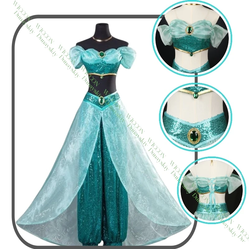 

Aladdin Princess Cosplay Costume Top Pant Costume Girl Jasmine Belly Dance Fancy Dress Women Halloween Christmas Party Stage