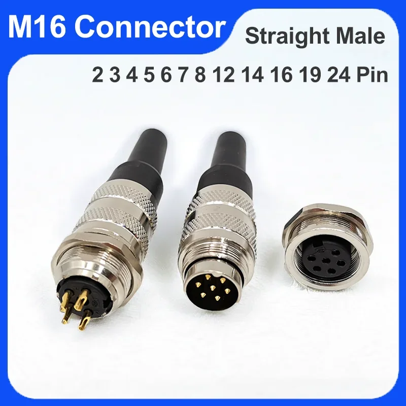 

5/10/20 Pcs M16 Reverse Installation Straight Male Plug 2 3 4 5 6 7 8 12 19 24 Pin Waterproof Ip67 J09 Butt Joint Connectors