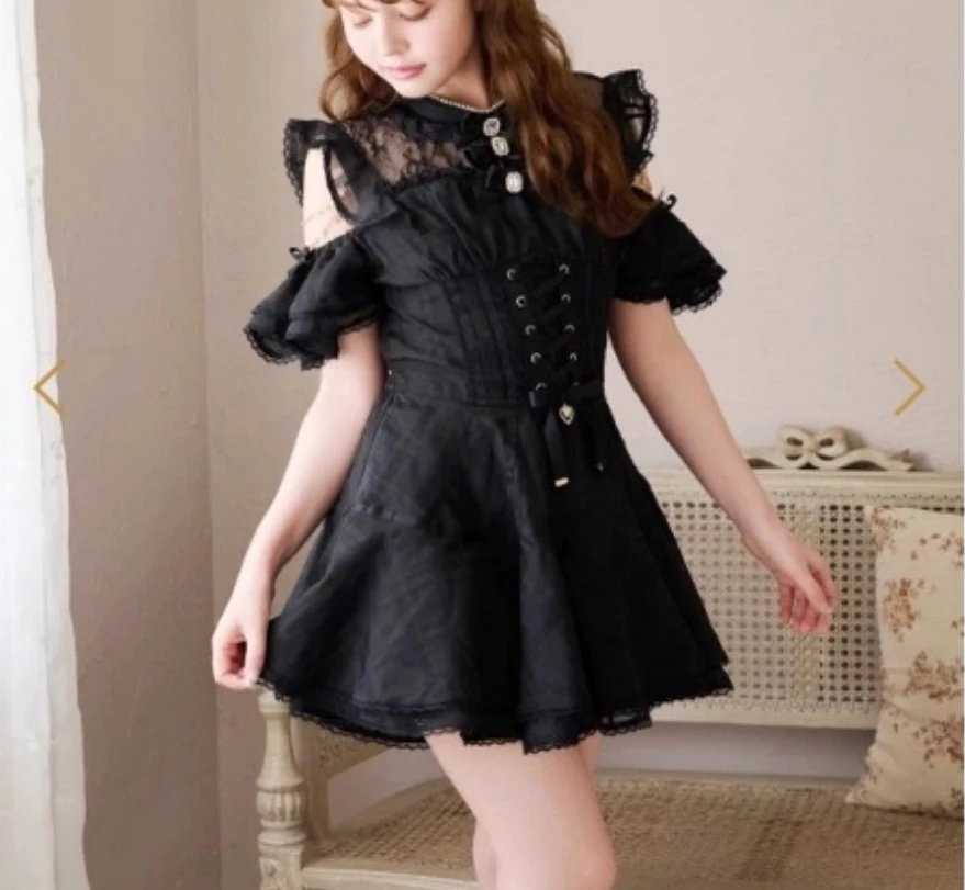 اليابانية الجديدة ليز الصيف المرأة الحلو خارج الكتف فستان الأورجانزا والسراويل 2 قطعة مجموعة الفتيات لوليتا وتتسابق