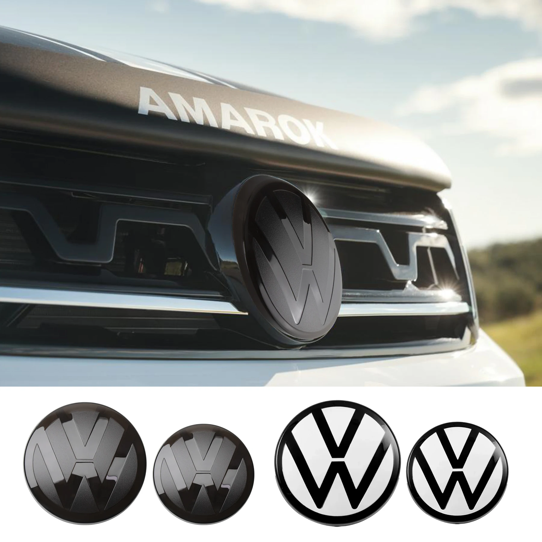 1 Juego de insignias de parrilla delantera de coche, emblema de maletero trasero, cubiertas de tapa, pegatina de logotipo para VW Polo Tiguan Golf