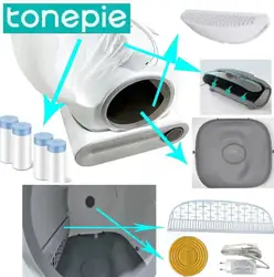 Использование для TONEPIE, автоматический ящик для кошачьего туалета, аксессуары, дверца контейнера, нижняя капсула, вентиляционный экран, фильтр, сетчатый мешок для мусора, лоток для мусора
