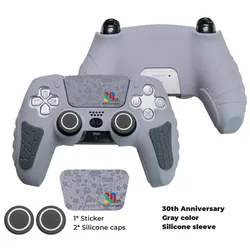 30Th Anniversary Gray Color Silicone Cover Case Sleeve For PS5/Slim/Pro Controller With Thumbstick Silicone Protective Cover