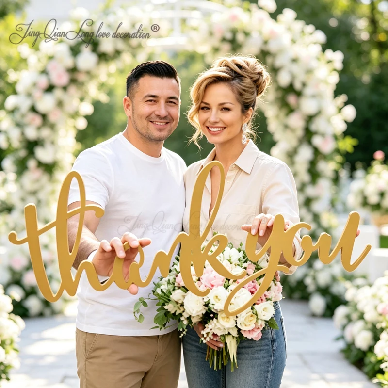 Custom Wooden Thank You Card Calligraphy Style for Wedding Photo Prop Hand Lettering Personalized Greeting Card