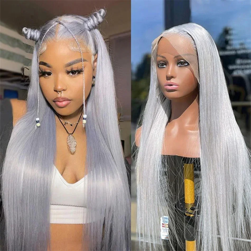 

34-дюймовые 13x6 HD серебристо-серые цветные прямые парики фронта шнурка человеческих волос бразильские 13x4 парики фронтальной части шнурка для женщин плотность 180%