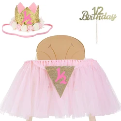 High Chair Skirt Half Year Banner Crown Cake Saltire Birthday Party Supplies Baby Girl Weekend Birthday Party Decorations