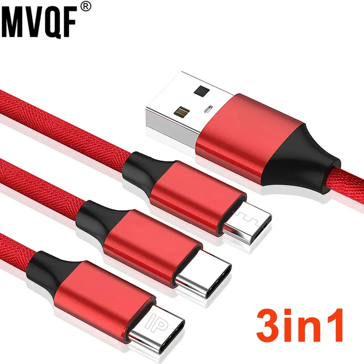 MVQF 3In1 Multi Usb Port USB Charger Cables Multiple Usb Charging Cord Usbc Mobile Phone Wire for Iphone 11 Type C Micro Huawei