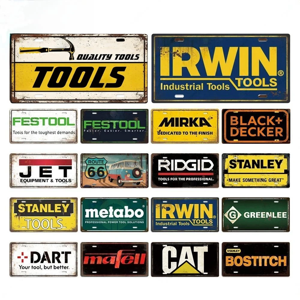 HD Tin Sign, Vintage Tools Brand License Plate Metal Wall Art, Retro Industrial Tool Brand Decor for Garage Workshop, Mechanic G