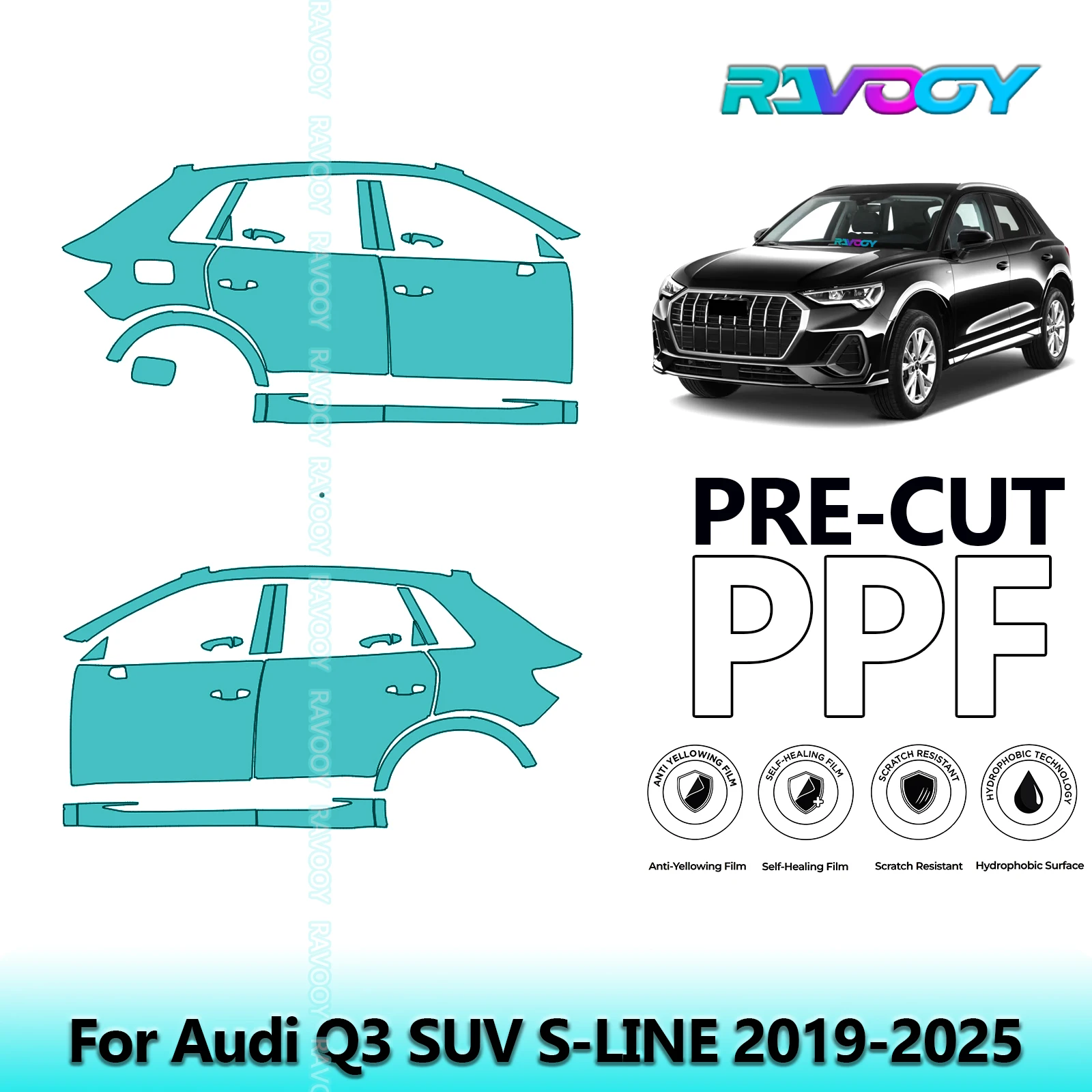 

For Audi Q3 SUV S-LINE 2019-2025 8.5mil Clear Matte Pre-Cut PPF Door & A/B Pillar Kit TPU Paint Protection Film Set