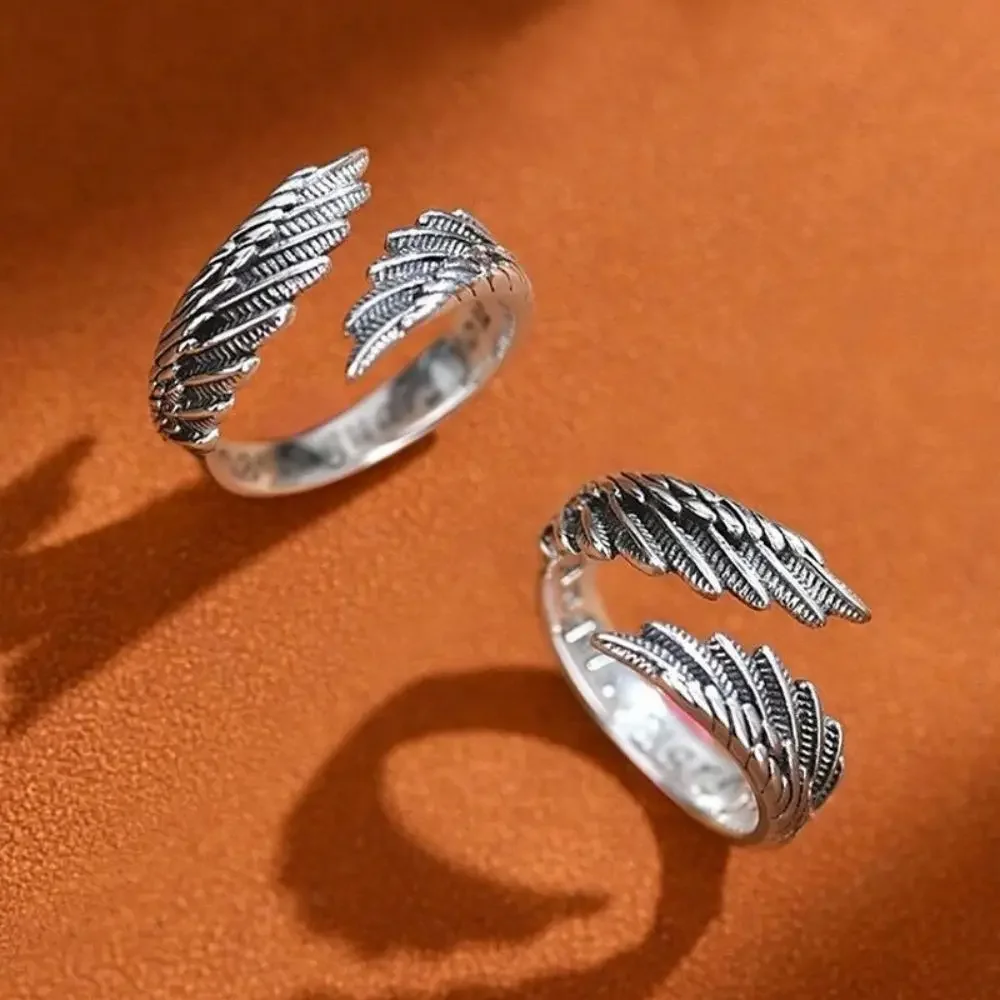 New Style Silver Color Rings Fashion Hip Hop Vintage Couples Creative Wings Design Party Jewelry Birthday Gifts