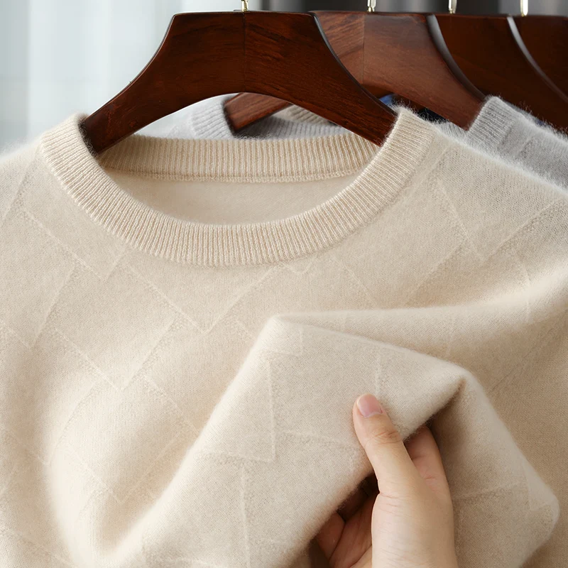 2025 Men Round Neck Sweater Knitted Soft Pullovers 100% Wool Basic Solid Soft Sweaters Men's Autumn Winter Casual Top