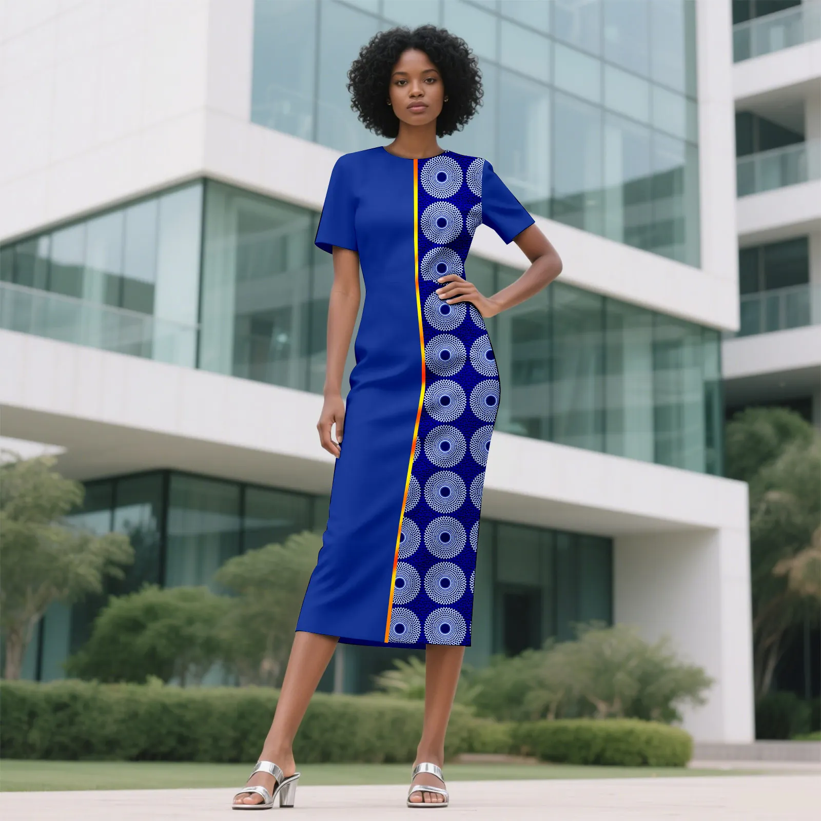 Afripride Women's Ankara Dress Sexy Round Neck Asymmetrical Patchwork Dress 2525113