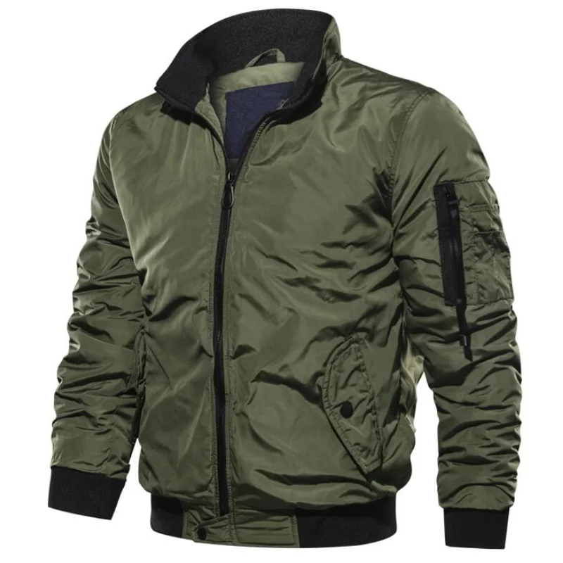 

New Spring Jacket Men Casual Solid Color Stand Collar Cargo Flight Jackets Male Fashion Windbreaker Outwear Coats 5XL Clothes