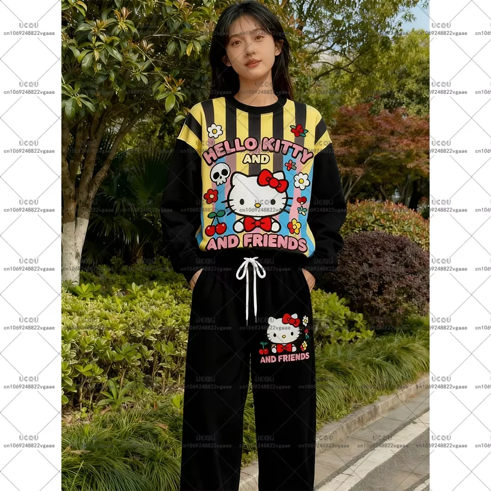الكبار هوديي فتاة ملابس رياضية البلوز تأثيري مجموعة سراويل تقليدية الخريف الشتاء Y2k مرحبا كيتي هالوين البدلة تي شيرت MINISO