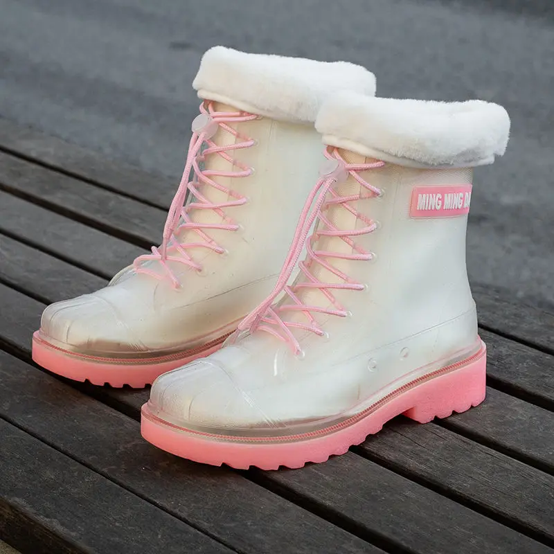 2025 neue Koreanische Stil frauen Kurze Gelee Regen Stiefel Transparent Nicht Slip Mode Wasserdichte Schuhe für Erwachsene ​