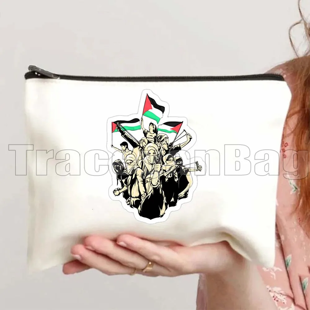 Retro Tatreez Embroidery Pattern Al Aqsa Mosque Love Peace Arabic Cute Gifts Quote Canvas Cosmetic Makeup Toilet Bag Case Pouch