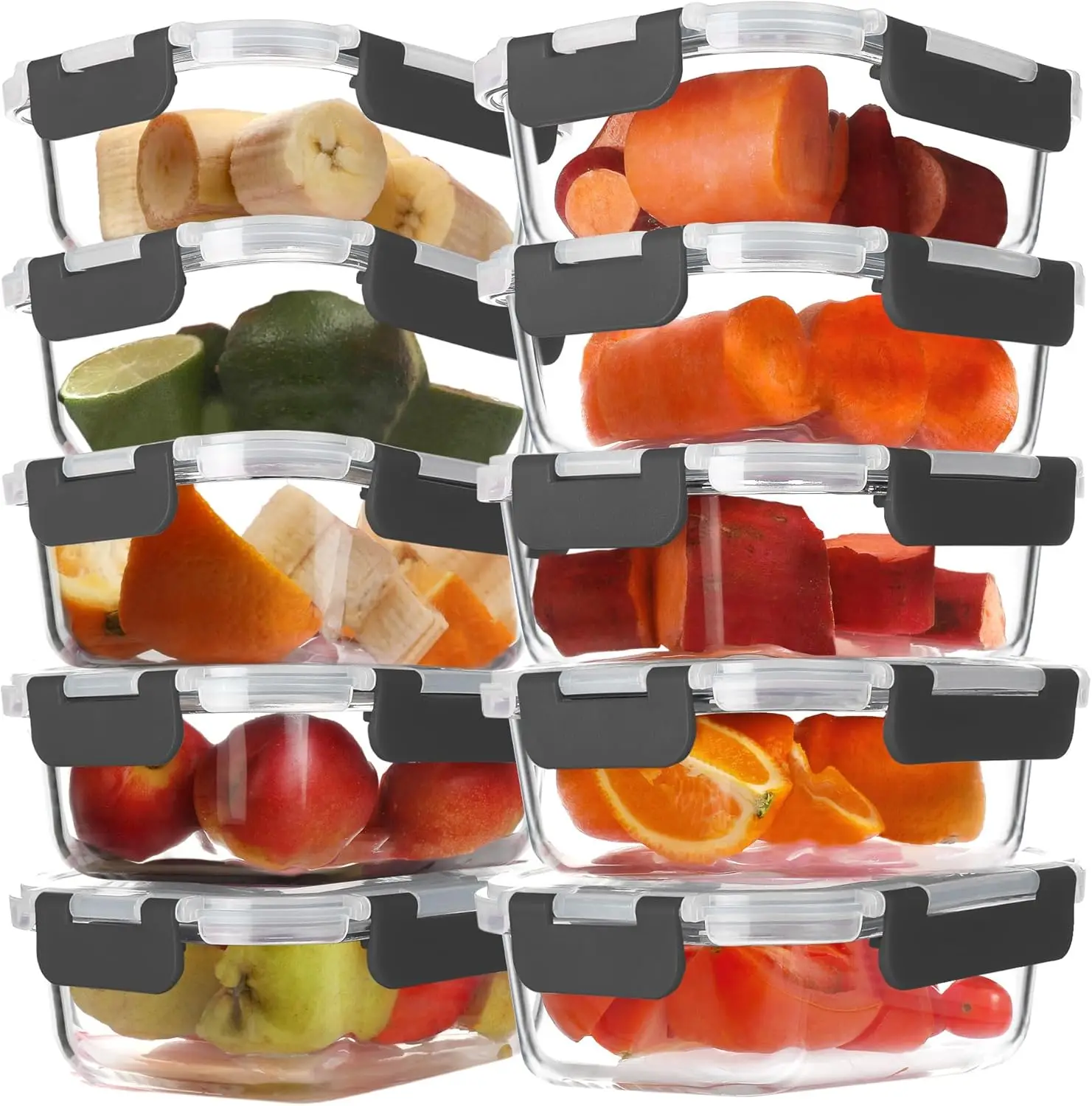 

10 Pack 22 oz Glass Meal Prep Containers, Glass Food Storage Containers with Airtight Lids, BPA-Free, Freezer and Micro