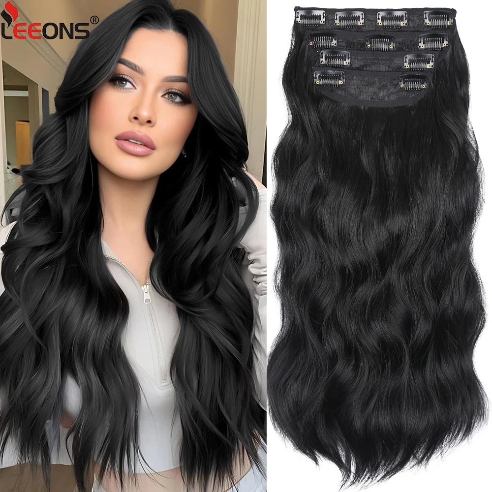 

Набор из 4 штук: Пышные синтетические накладные пряди для волос, 11 заколок, блонд, 20 дюймов, натуральные волнистые, 200 г