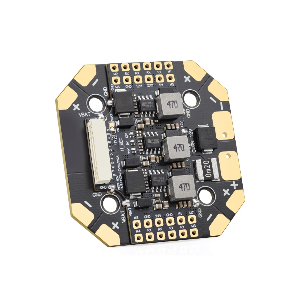 HGLRC 100A 8‑Way 12S V3 PDB Power Distribution Board,GH1.25 Connector Onboard 24V 12V 5V 2A BEC for FPV Quad