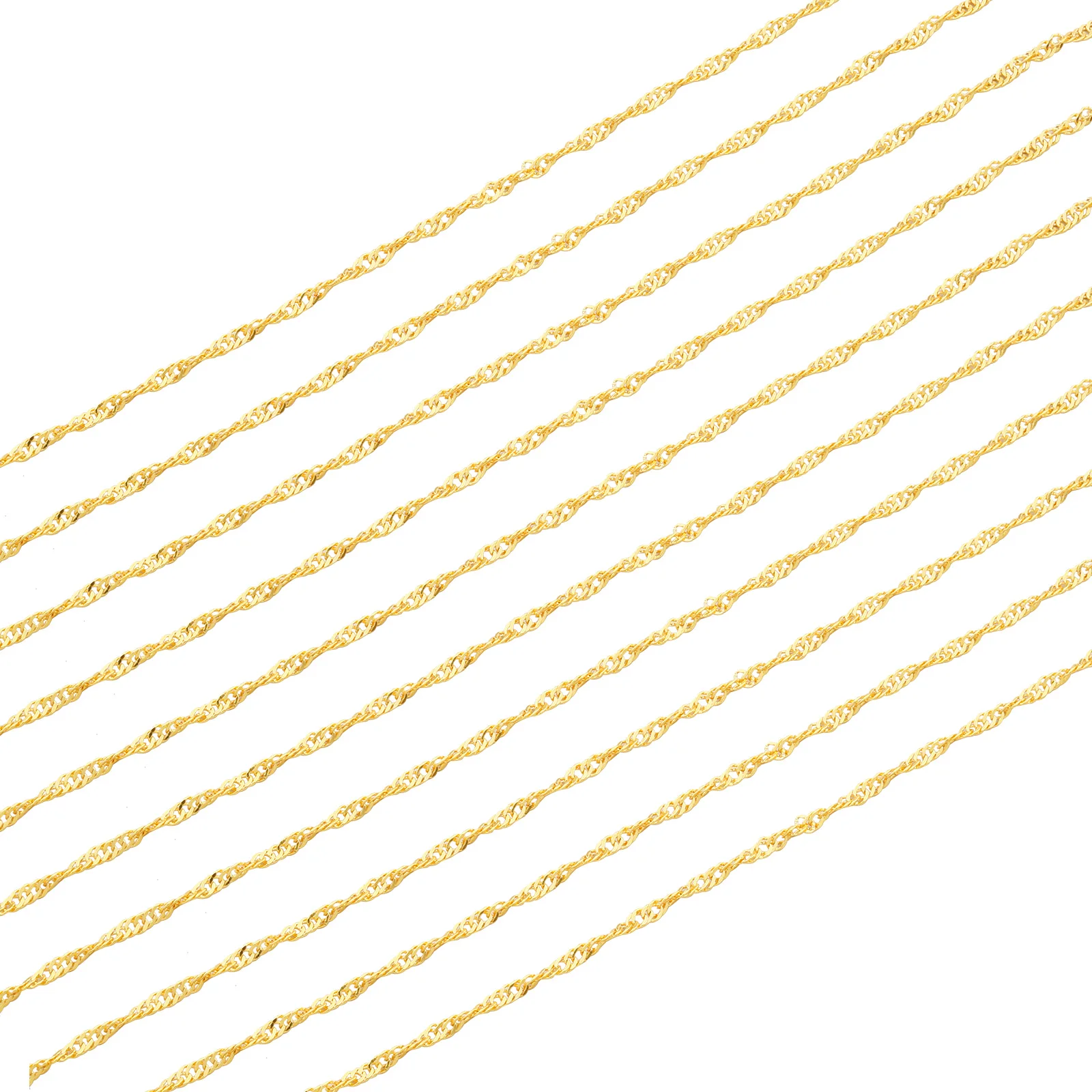 10Pcs Wholesale Gold Filled Color Fashion Fine Jewelry Water Wave Link Chain 2MM 16-30Inches Pendant