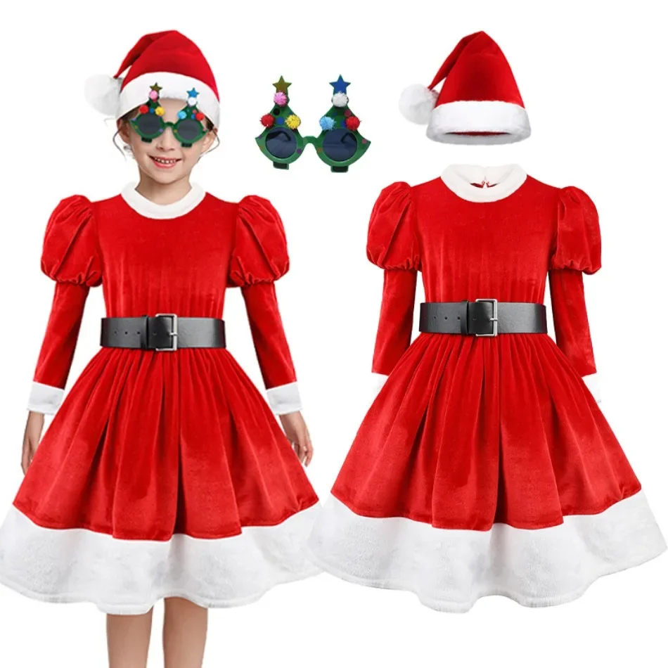 Winter New Year 2025 Kids Velvet Santa Claus Party Girls Christmas Dress Up Boys Clothing Xmas Masquerade Disguised Child Outfit