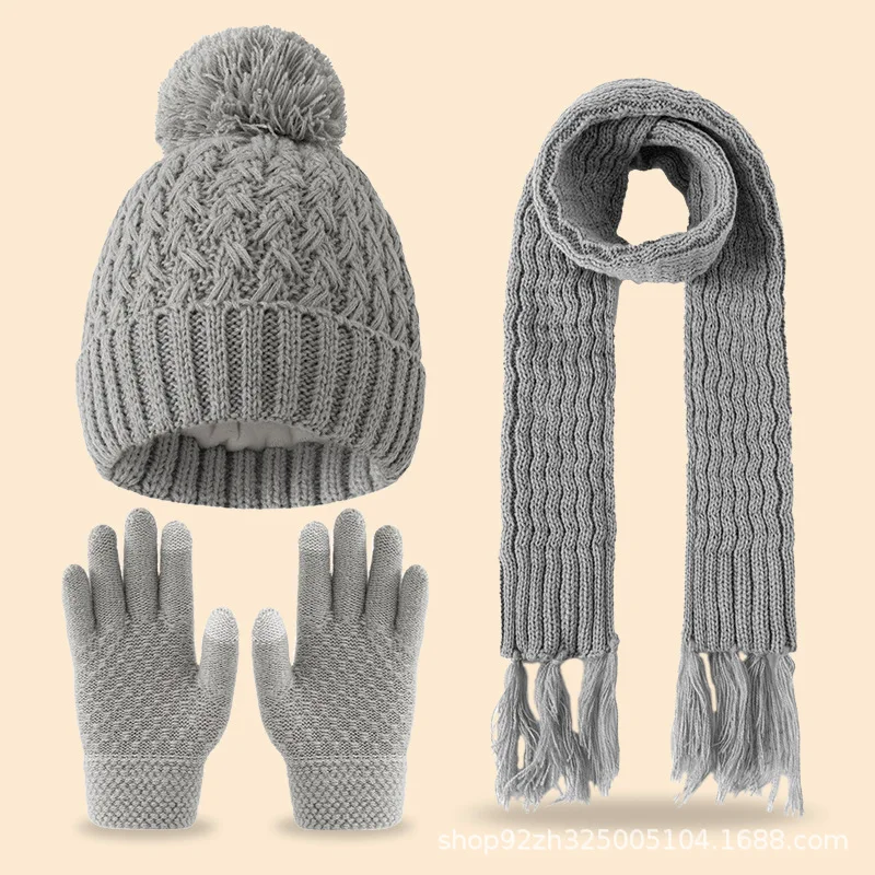 Gorros, bufandas y guantes de punto de 3 piezas para niños, aptos para niños de 3 a 12 años para mantener el calor al aire libre en invierno.