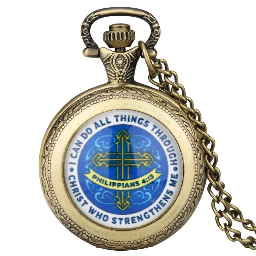 

Medium Size I Can Do All Things Through Christ Who Strengthens Me Bible Philippians 4:13 God Jesus Christian Quartz Pocket Watch