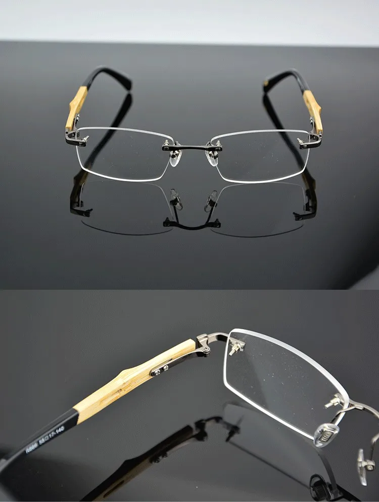 Chashma Marke Reinem Titan Rahmen Bambus Holz Brillen RX Männer Randlose Holz Brillen – Detail 8